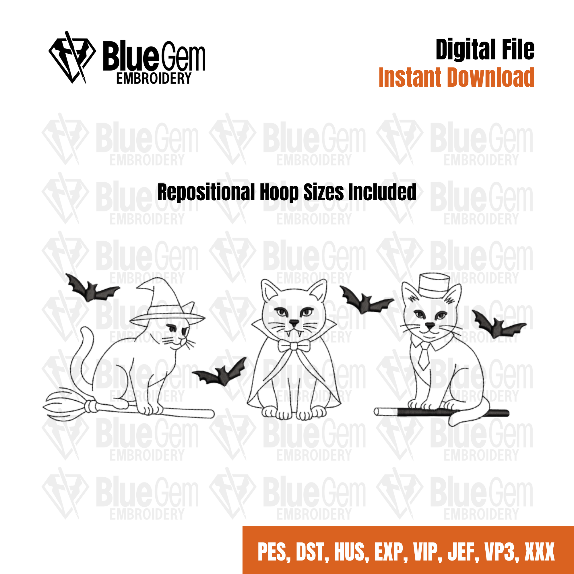 Halloween Cats Embroidery Design