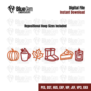 Fall Icons Embroidery Design - F01