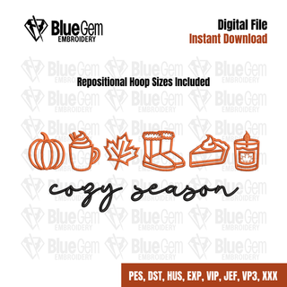 Cozy Season Embroidery Design w Icons