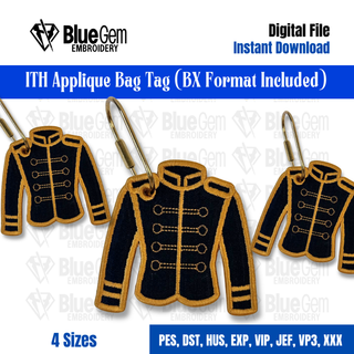 In-The-Hoop Band Uniform Bag Tag Embroidery Design – Drum Major Jacket Bag Tag, 4 Sizes, BX Format Included (Instant Download)