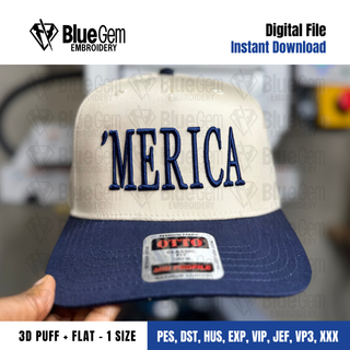 Merica Hat Embroidery Design - Puff & Flat - Serif
