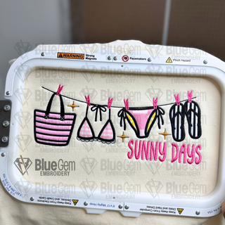 Summer Icons Applique Embroidery Design: Sunny Days Clothing Line Design, 5 Sizes, Split Sizes