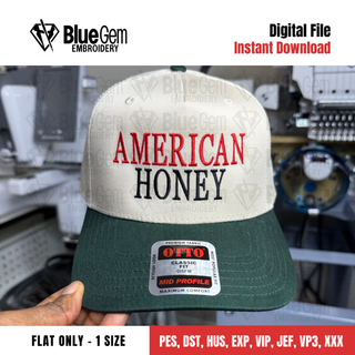 American Honey Hat Embroidery Design - Flat only - Serif