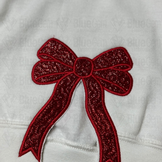 Side Bow Appliqué Sweatshirt Embroidery Design - w Quilted/Motif Outline