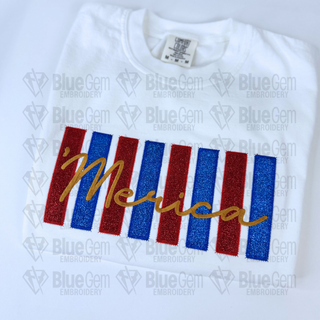 Merica Applique Embroidery Design: Independence Day Design, 5 Sizes, Repositional hoop Sizes Included