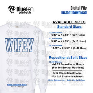 Wifey Applique Embroidery Design - Straight, Single Color Applique