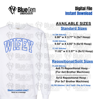 Wifey Applique Embroidery Design - Curved, Single Color Applique