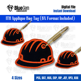 Hard Hat Bag Tag Embroidery Design – Blue Collar Bag Tag, 4 Sizes, BX Format Included