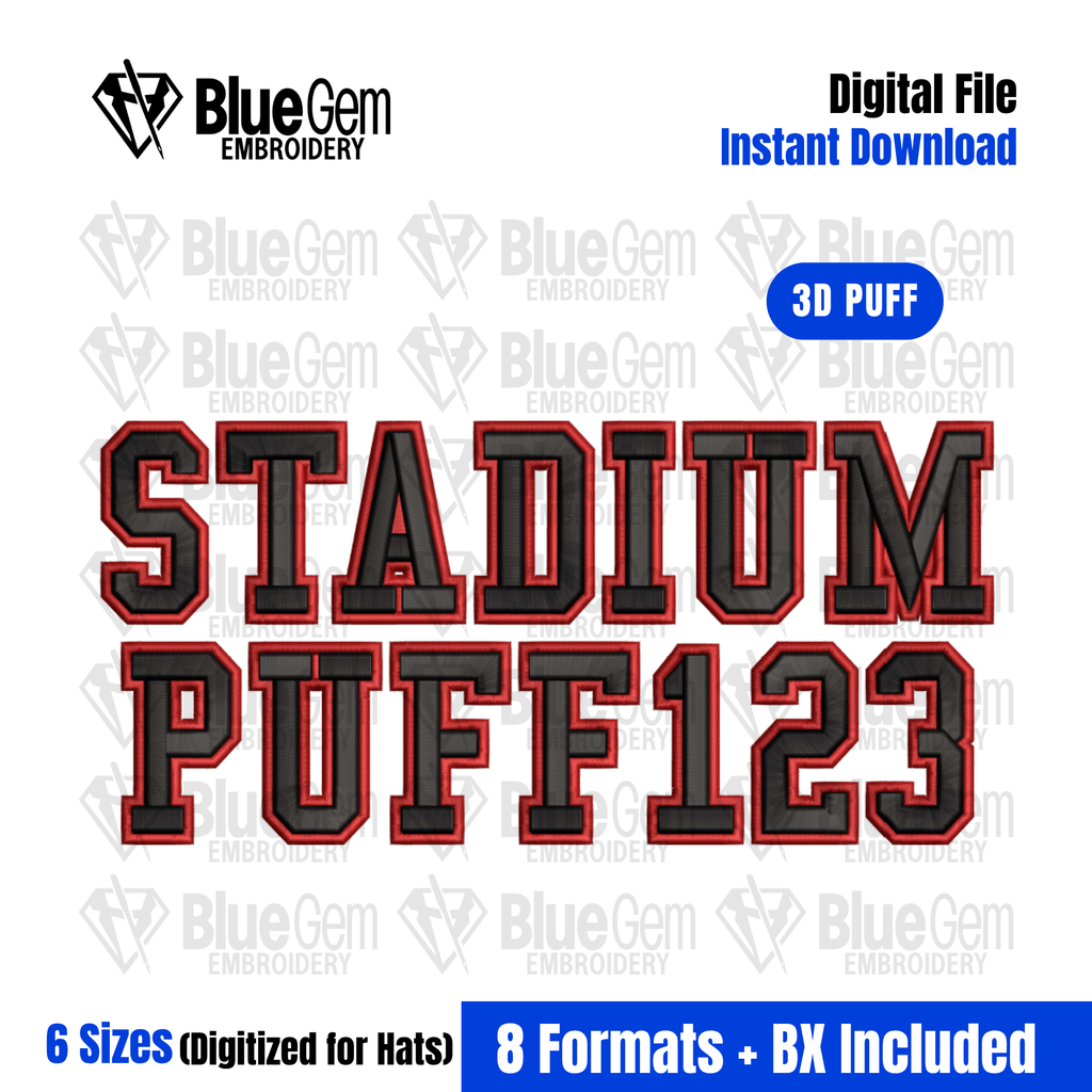 Stadium Puff Hat Embroidery Font - 3D Puff Varsity Font with Outline f ...