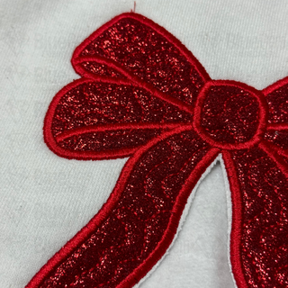 Side Bow Appliqué Sweatshirt Embroidery Design - w Quilted/Motif Outline