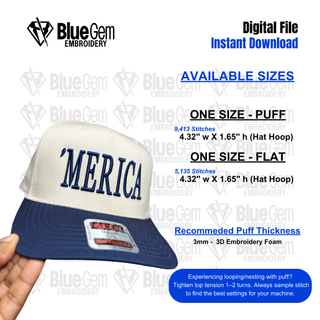 Merica Hat Embroidery Design - Puff & Flat - Serif