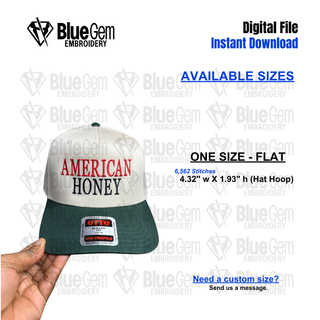 American Honey Hat Embroidery Design - Flat only - Serif