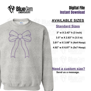 Side Bow Appliqué Sweatshirt Embroidery Design - Zig Zag Outline