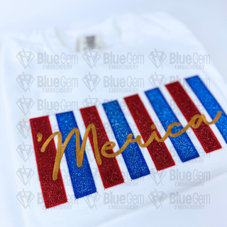 Merica Applique Embroidery Design: Independence Day Design, 5 Sizes, Repositional hoop Sizes Included