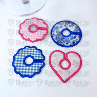 Set of 4 In-The-Hoop Wine Stem Tags Embroidery Design – Wine Glass Tags (Instant Download)