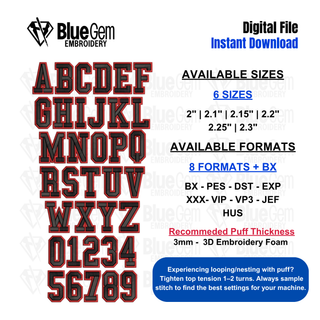 Stadium Puff Hat Embroidery Font - 3D Puff Varsity Font with Outline for Hats, 6 Sizes, BX Format Included (Digital Download)