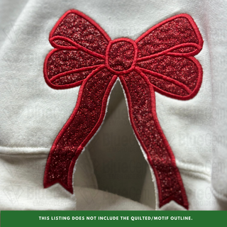 Side Bow Appliqué Sweatshirt Embroidery Design - wo Motif/Quilted Outline