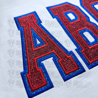 Double Layer Applique Embroidery Font: Tall Varsity Font, 6 Sizes, A-Z, 0-9 (BX Font Included)