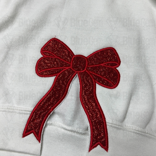 Side Bow Appliqué Sweatshirt Embroidery Design - w Quilted/Motif Outline