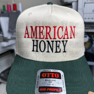 American Honey Hat Embroidery Design - Flat only - Serif