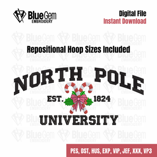 North Pole University Embroidery Design