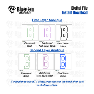 Double Layer Applique Embroidery Font: Tall Varsity Font, 6 Sizes, A-Z, 0-9 (BX Font Included)