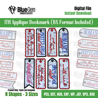 Set of 8 In-The-Hoop Bookmark Embroidery Design – Applique Bookmarks