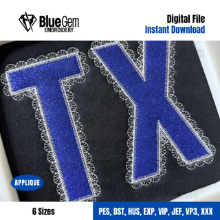 Lace TX Applique Embroidery Design – Texas Applique, Zigzag Stitch