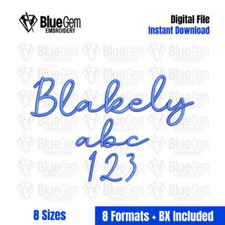 Blakely Script Embroidery Font - BX Format Included, 8 Sizes, 0.5" - 2.5", Instant Download
