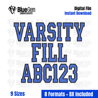 Varsity Fill Embroidery Font – College Font with Outline, 9 Sizes, 1.25" - 5", BX Format Included (Instant Download)