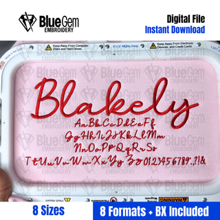 Blakely Script Embroidery Font - BX Format Included, 8 Sizes, 0.5" - 2.5", Instant Download