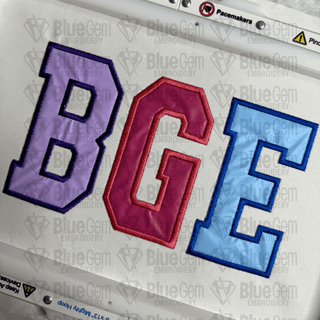 College Applique Embroidery Font, 5 Sizes, 8 Formats, BX included - Blue Gem Embroidery