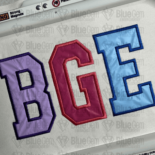 College Applique Embroidery Font, 5 Sizes, 8 Formats, BX included - Blue Gem Embroidery