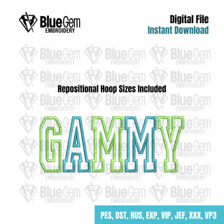 Gammy Applique Embroidery Design - Blue Gem Embroidery