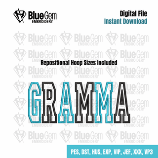 Gramma Applique Embroidery Design - Blue Gem Embroidery