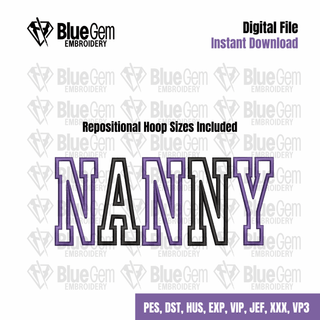 Nanny Applique Embroidery Design - Blue Gem Embroidery