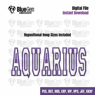 Zodiac Applique Bundle Embroidery Design with Repositional Hoop Sizes, 5x12, 4x6.75, 6x10, 5x7, 8x12 Zodiac Embroidery, 5 sizes, 8 formats - Blue Gem Embroidery