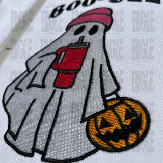 Boojee Ghost with Stanley Tumbler Embroidery Design, Ghost with Stanley Tumbler Halloween Embroidery Design, Instant Download - Blue Gem Embroidery