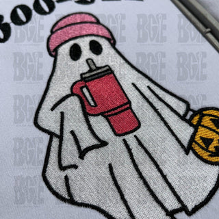 Boojee Ghost with Stanley Tumbler Embroidery Design, Ghost with Stanley Tumbler Halloween Embroidery Design, Instant Download - Blue Gem Embroidery