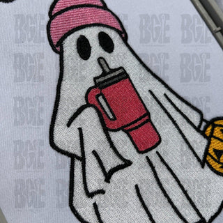 Boojee Ghost with Stanley Tumbler Embroidery Design, Ghost with Stanley Tumbler Halloween Embroidery Design, Instant Download - Blue Gem Embroidery