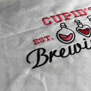 Valentines Day Embroidery Design, Cupid's Brewing Co Embroidery Design with Repositional Hoop Sizes, 5x12, 4x6.75, 6x10, 5x7, 4 sizes - Blue Gem Embroidery