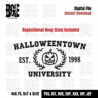 Halloweentown University Embroidery Design, University Embroidery Design, Halloween Embroidery Design, Split sizes Included - Blue Gem Embroidery