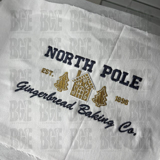 North Pole Embroidery Design, North Pole Gingerbread Baking Co Embroidery Design, Christmas Embroidery Design, Split sizes Included - Blue Gem Embroidery